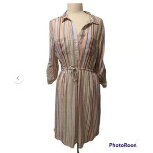 ATTRACO Alex & Parker 2X Striped Shirt Dress-Drawstring Waist-Roll Tab-Lined